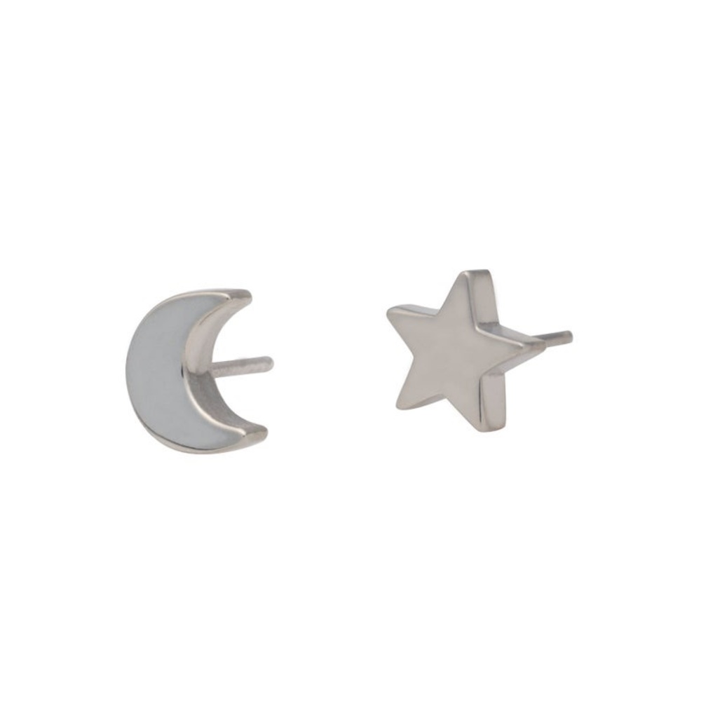 Sterling Silver Mismatched Moon and Star Earrings - Picture 2 of 3